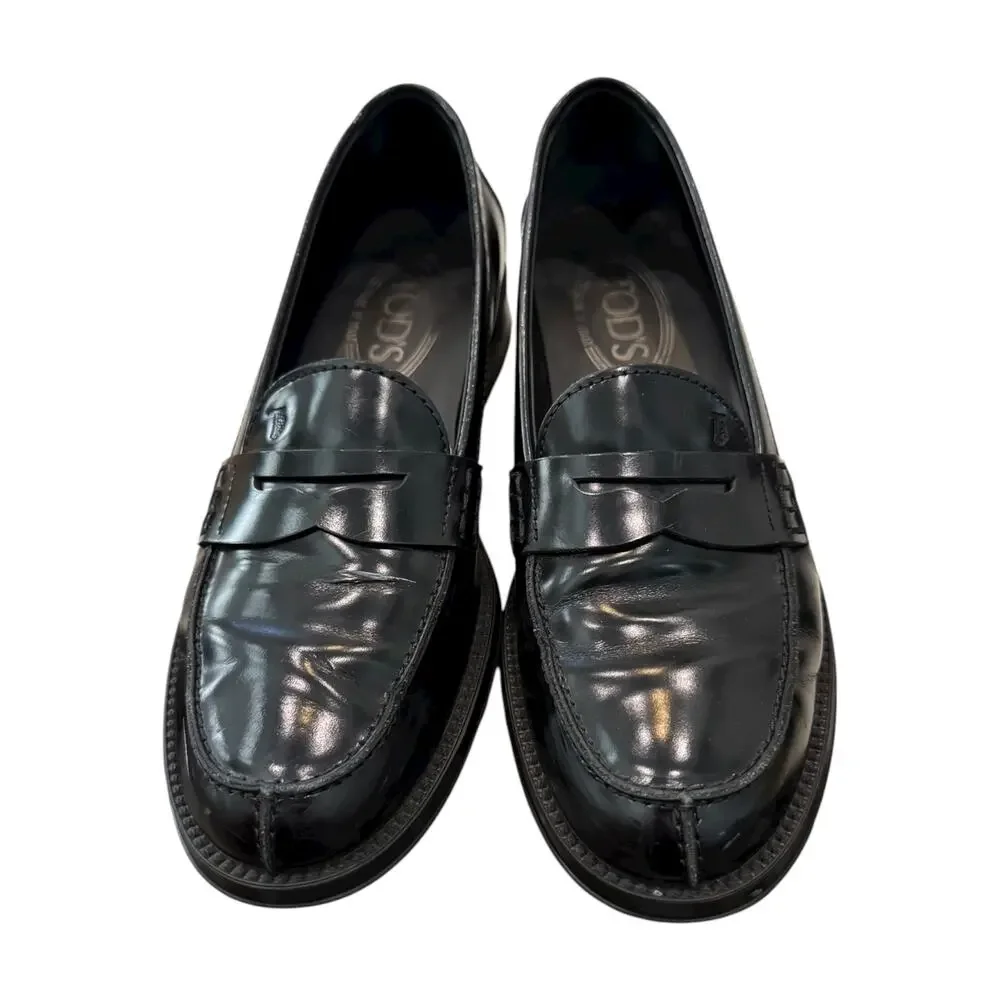 TOD’S Black Patent Leather Penny Loafer Block Heel Pumps EU 36 US 6